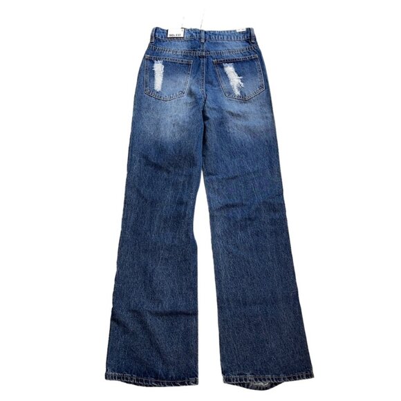 (23821) NWT Almost Famous 90's Fit Wide Leg Jeans Women's Size 1 Distressed - Picture 4 of 7